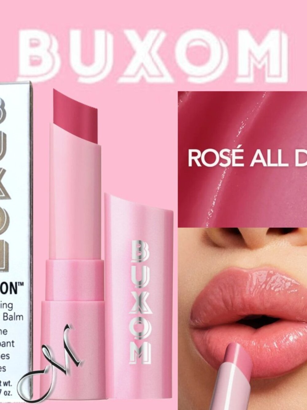 Buxom Full-On Plumping Lip Glow Balm ~ Rose All Day (Pink Shine) 2g NIB